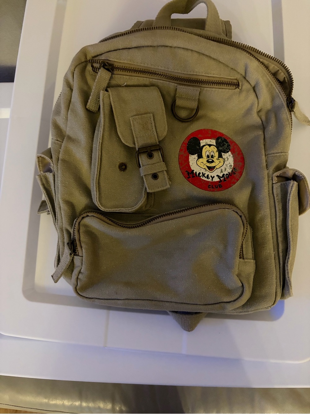 Canvas Backpack with Mickey Mouse Patch - Olive